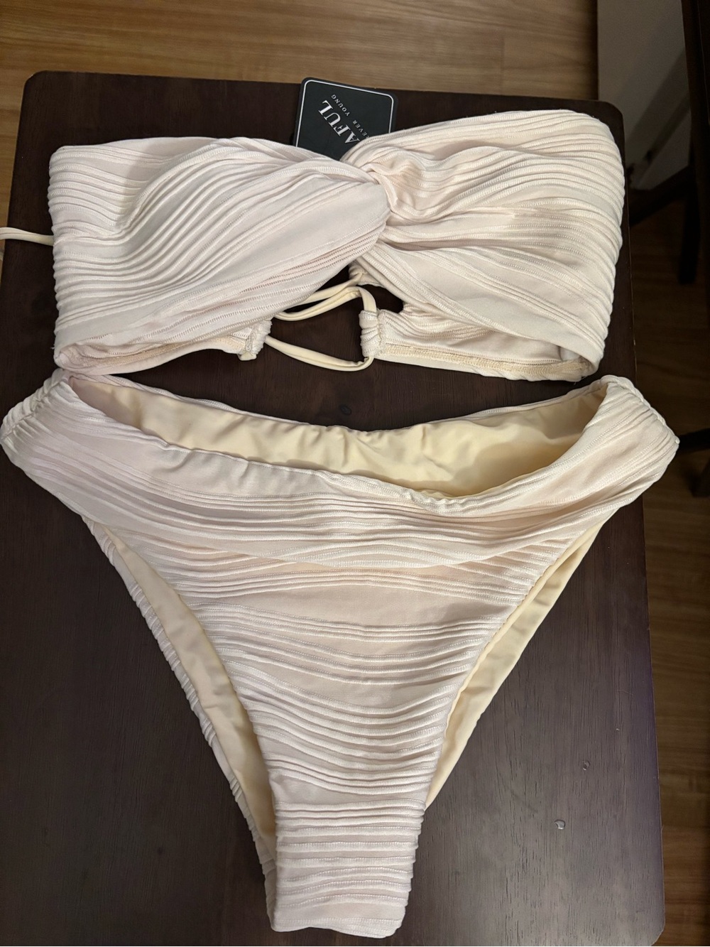 Zaful cream Textured Bandeau Bikini Set, BNWT, medium